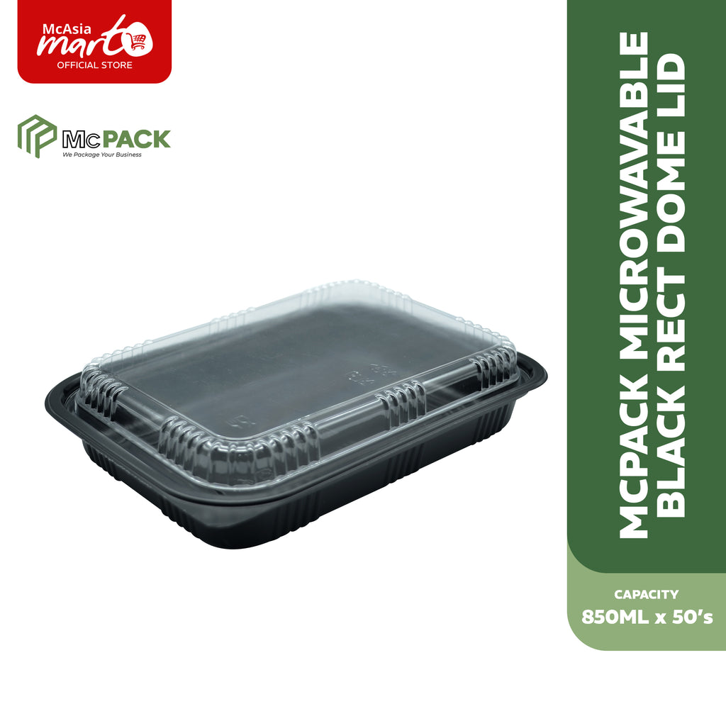 MCPACK MICROWAVABLE BLK RECT-DOME LID (850MLx50SETS)